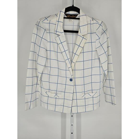 Vintage Prince David Womens Sz 10 Single Button Blazer White Blue Windowpane - Picture 1 of 5